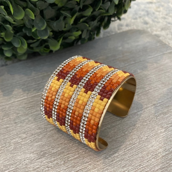 Handmade Canadian Beaded Crystal Cuff Bracelet - Picture 2 of 2